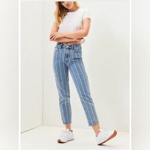 PacSun High Rise Window Pane Blue and White Striped Mom Jeans Size 30